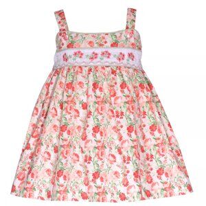 Baby Girl Cotton Smocked Coral Floral Spring Easter Dress with Matching Bloomers